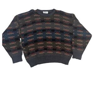Vintage Jantzen ribbed sweater multi color geo print mens Extra Large